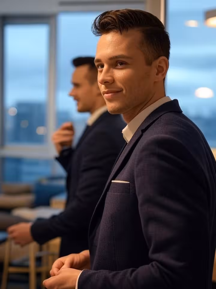 Young professional gay man preparing for important date, checking appearance in mirror, modern apart