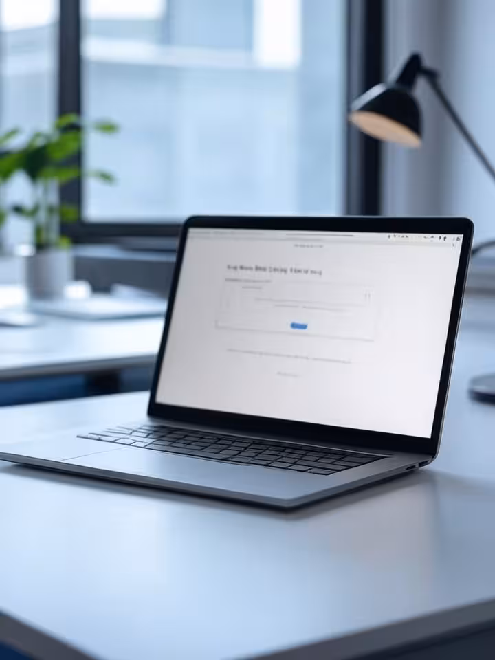 Professional workspace with laptop showing dating app privacy settings, VPN indicator visible, minim